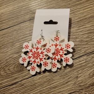 Red and White Snowflake Earrings